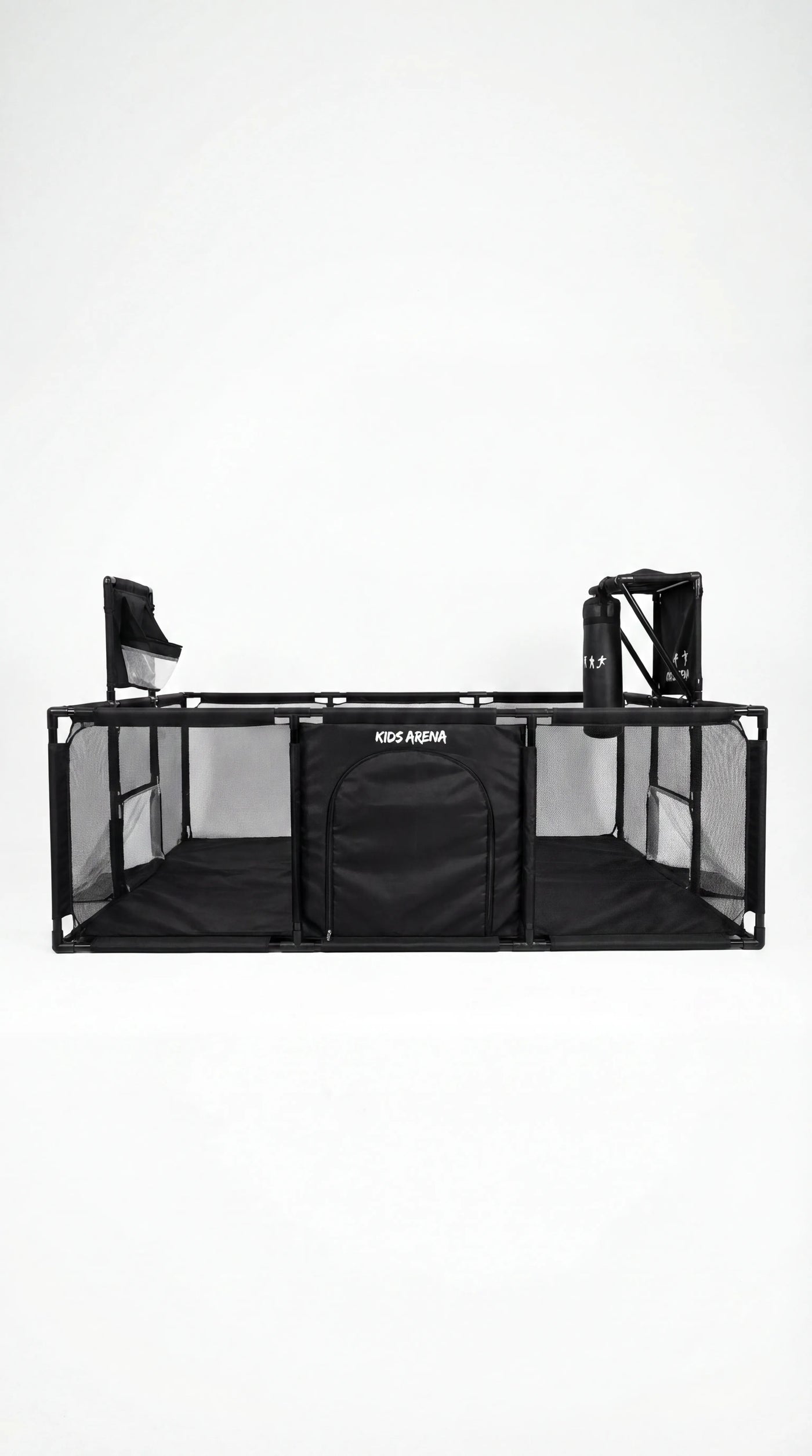 Kids Arena speelbox van voren, met de rits-deur en mesh-wanden