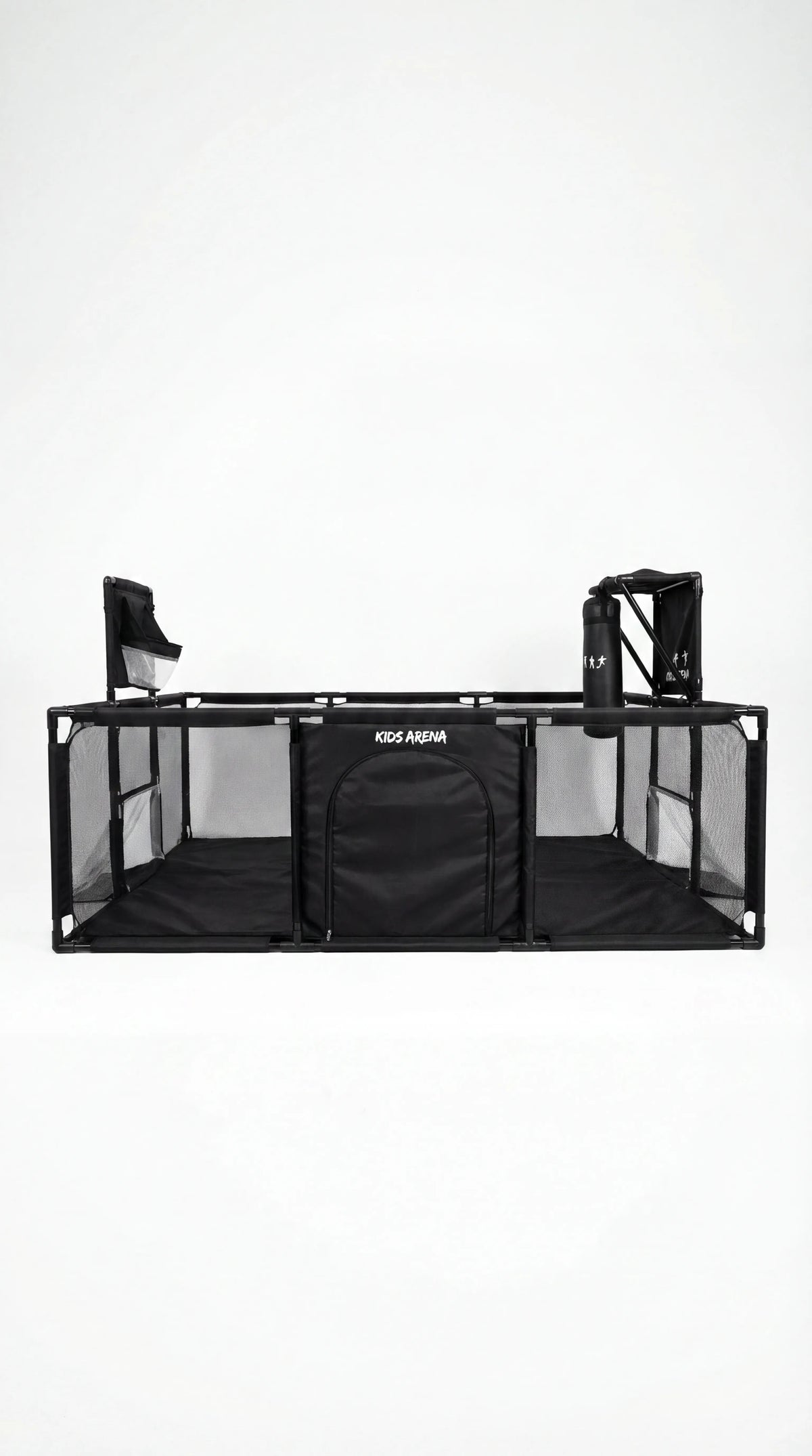 Kids Arena speelbox van voren, met de rits-deur en mesh-wanden